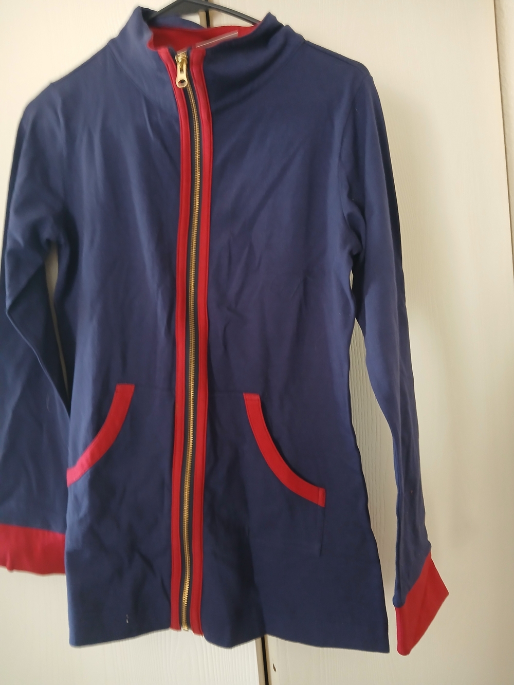 Duffield Lane Navy Zip-Front Bomber Jacket with Red Trim
